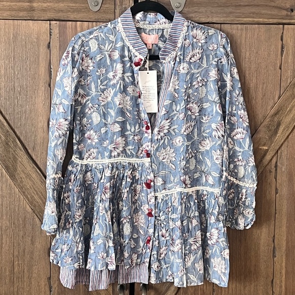 Kaarah by Kaavya Bhandari Block Printed Floral Chanderi Blouse Size Medium NWT - Picture 3 of 7